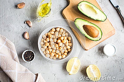 Ingredients for cooking hummus Stock Photo
