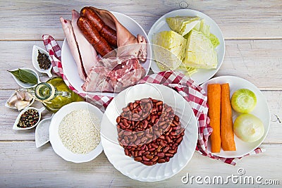 Ingredients for cooking a Portuguese feijoada Stock Photo