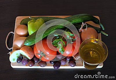Ingredients of Greek village salad , Mediterranean diet Editorial Stock Photo