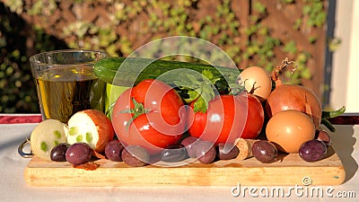 Ingredients of Greek village salad , Mediterranean diet Editorial Stock Photo