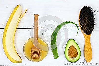 Hair mask fron banana, honey, avocado and aloe vera Stock Photo