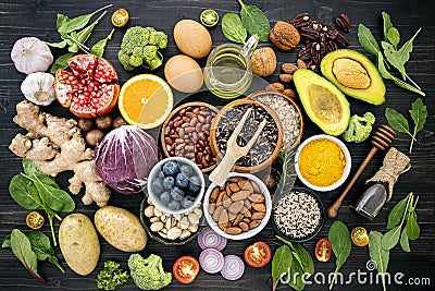 Ingredients for the healthy foods selection. Stock Photo