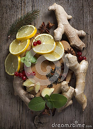 Ingredients for herbal tea on Stock Photo