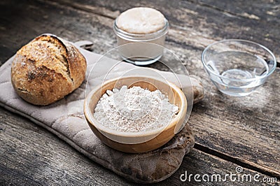 Ingredients for home made sourdough bread Stock Photo