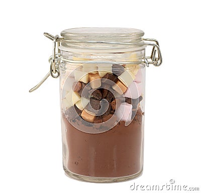 Ingredients for hot chocolate in a glass jar Stock Photo