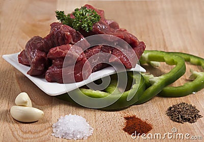 Ingredients for a Hungarian goulash on a chopping Stock Photo