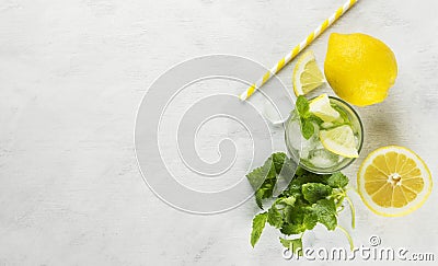 Ingredients for lemonade: lemon, mint, ice Stock Photo