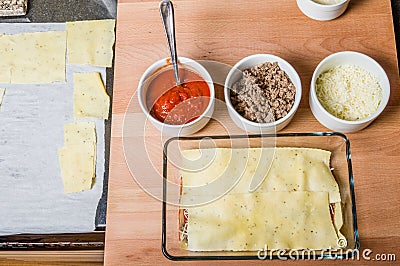 Ingredients for making lasagne Stock Photo