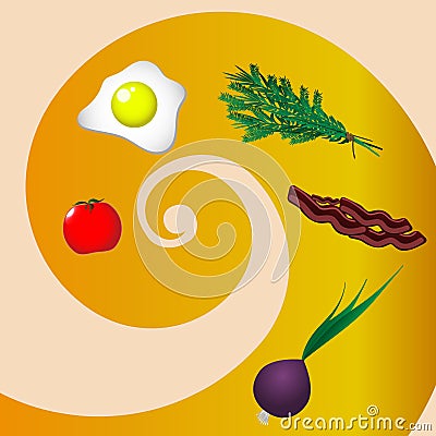 Ingredients for making scrambled eggs. Vector Illustration