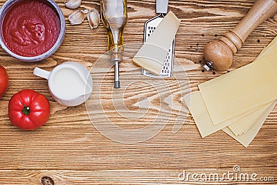 Ingredients for making traditional lasagna. Stock Photo