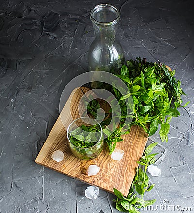 Ingredients for mint liqueur. Stock Photo
