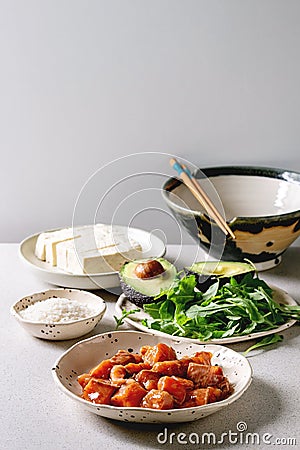 Ingredients for poke bowl Stock Photo