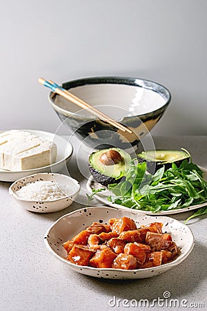 Ingredients for poke bowl Stock Photo