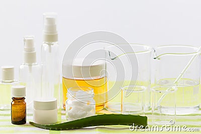 Ingredients for production of natural beauty cosmetics, close-up Stock Photo