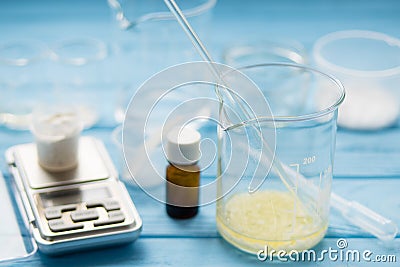 Ingredients for production of natural beauty cosmetics, close-up Stock Photo