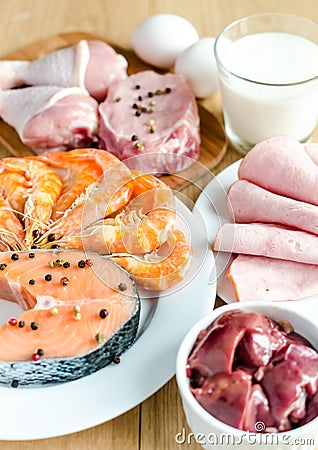 Ingredients for protein diet Stock Photo