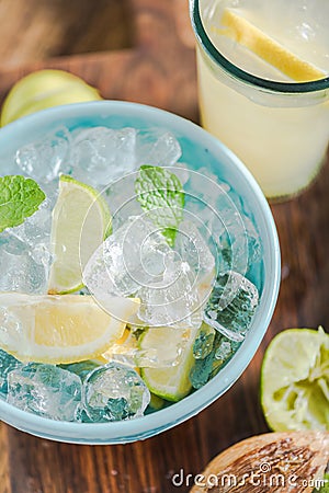 Ingredients for refreshing lemonade for hot summer days Stock Photo