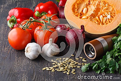 Ingredients for seasonal pumpkin soup Stock Photo