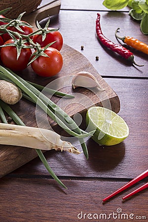 Ingredients for Thai food, lemongrass, ginger, garlic, cocktail Stock Photo