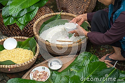 Ingredients to make Chung cake, the Vietnamese traditional lunar new year food Stock Photo