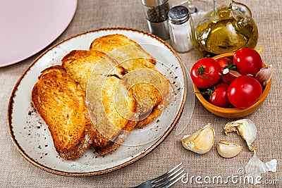 Ingredients for traditional Spanish appetizer Pa amb tomaquet Stock Photo