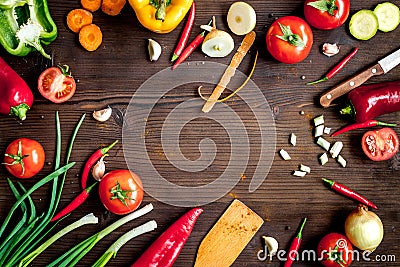 Ingredients for vegetable ragout on wooden background top view Stock Photo