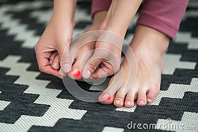 Ingrown toenails on a woman`s foot, pain in the big toe Stock Photo