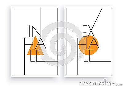 Inhale, exhale, vector. Scandinavian minimalist art design. Two pieces poster design Vector Illustration