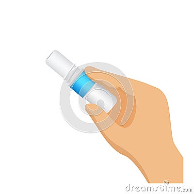 Inhaler in hand for gesture of inhaling the smell, clip art of smelling salt and sniffing, hand gesture of inhale and exhale Vector Illustration