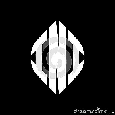 INI circle letter logo design with circle and ellipse shape. INI ellipse letters with typographic style. The three initials form a Vector Illustration
