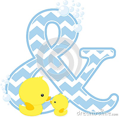 Initial & with cute baby rubber duck Vector Illustration