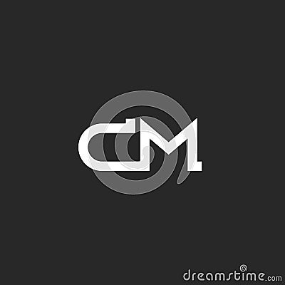 Initial CM logo monogram letters, together two letters C and M outline linear white identity minimalist style emblem Vector Illustration