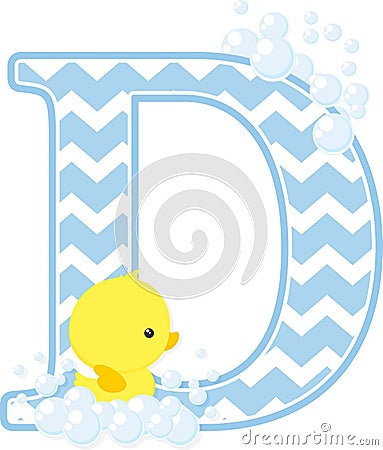 Initial d with cute baby rubber duck Vector Illustration