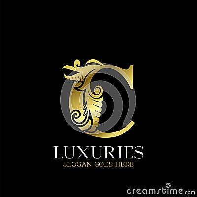 Initial Decorative luxury C Golden letter logo design template vector Vector Illustration