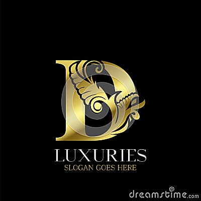 Initial Decorative luxury D Golden letter logo design template vector Vector Illustration