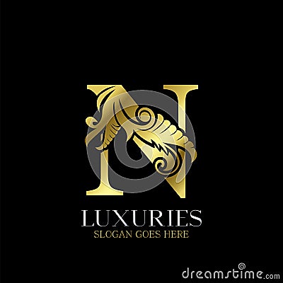 Initial Decorative luxury N Golden letter logo design template vector Vector Illustration