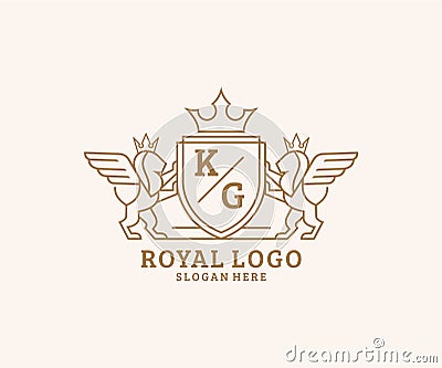 Initial KG Letter Lion Royal Luxury Heraldic,Crest Logo template in vector art for Restaurant, Royalty, Boutique, Cafe, Hotel, Vector Illustration
