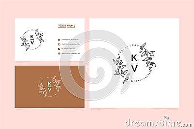 Initial KV letters Beautiful floral feminine editable premade monoline Vector Illustration