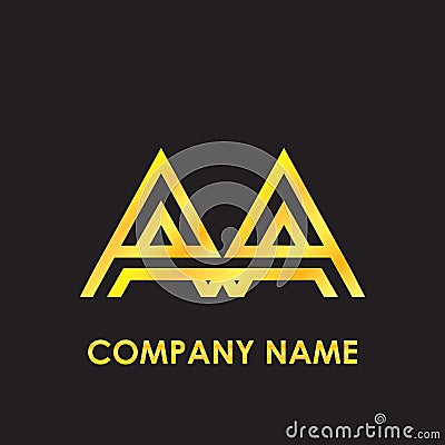 Initial letter AA elegant gold reflected lowercase logo template in black background Stock Photo