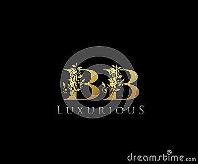 Initial letter B and BB Gold Logo Icon, classy gold letter monogram logo Vector Illustration
