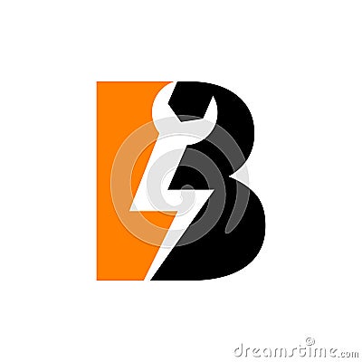 Initial Letter B Repair Wrench And Volt Power Logo Design For Repair, Electrical Sign Vector Template Vector Illustration