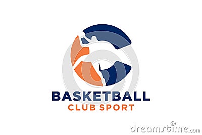 Initial letter C basketball logo icon. basket ball logotype symbol, Vector Illustration