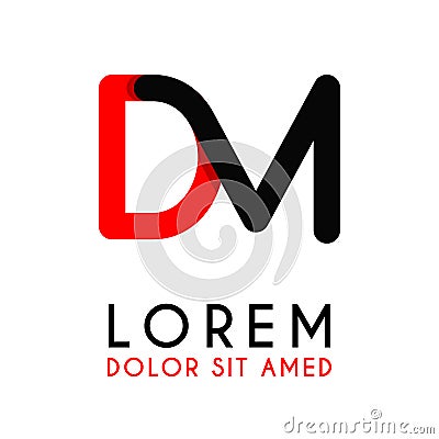 initial Letter DM with red Black and has rounded corners Vector Illustration