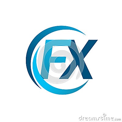 initial letter FX logotype company name blue circle and swoosh design. vector logo for business and company identity Vector Illustration