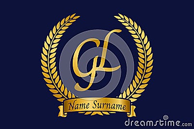 Initial letter G and L, GL monogram logo design with laurel wreath. Luxury golden calligraphy font Vector Illustration