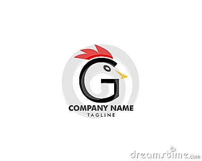 Initial letter G logo with rooster design logo template Vector Illustration