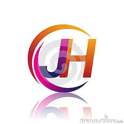 initial letter JH logotype company name orange and magenta color on circle and swoosh design. vector logo for business and company Vector Illustration