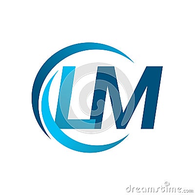 initial letter LM logotype company name blue circle and swoosh design. vector logo for business and company identity Vector Illustration