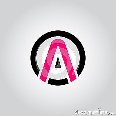 Initial Letter logo A inside circle shape, OA, AO, A inside O rounded uppercase pink and black color Vector Vector Illustration