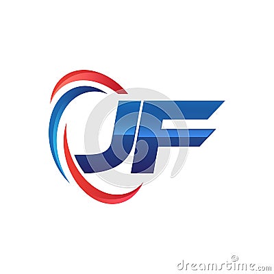 Initial letter JF logo swoosh red and blue Vector Illustration